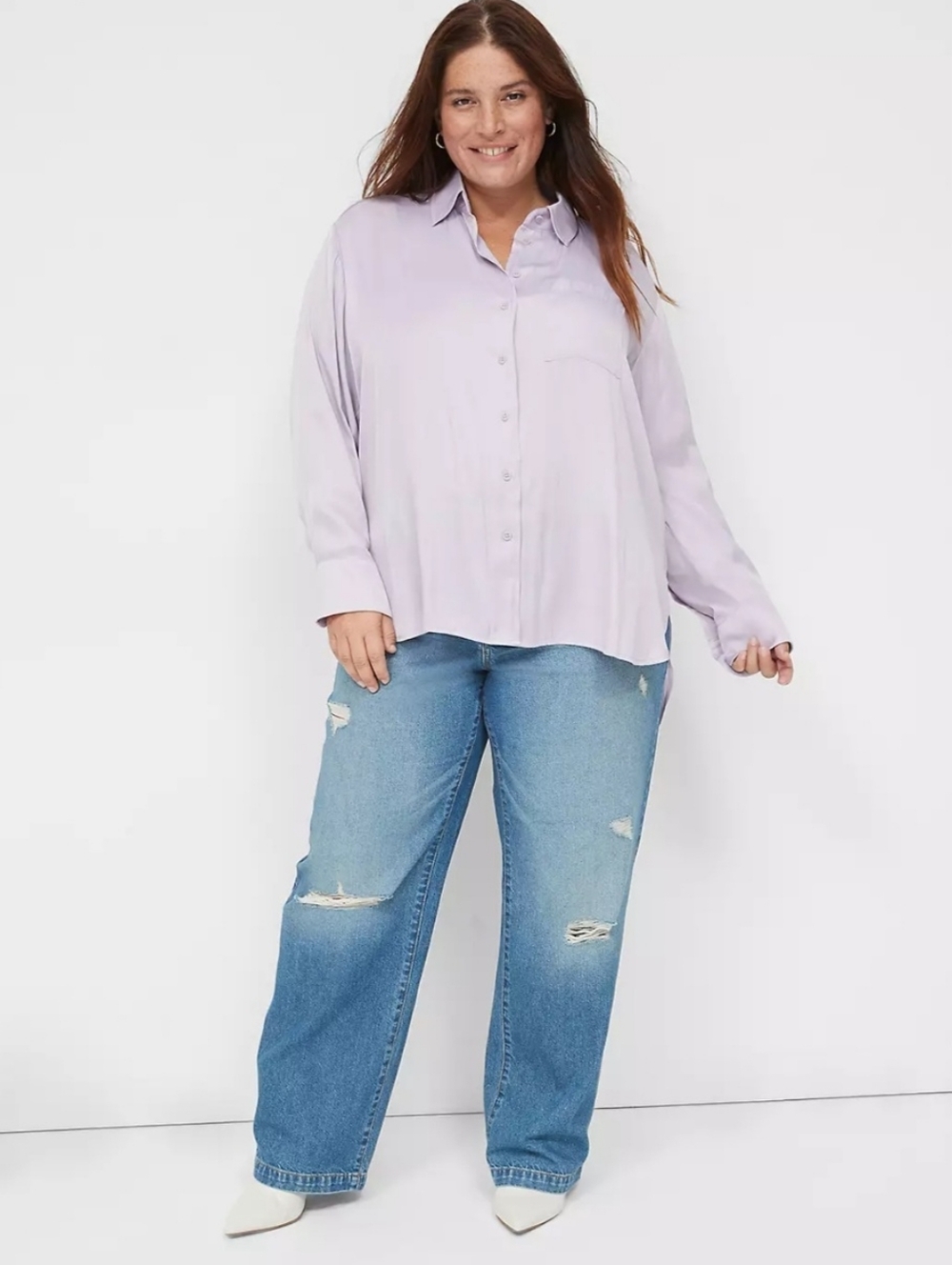 Lane Bryant Lilac Button-Down Shirt Linen Blend
